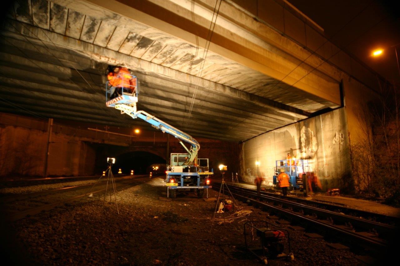 Working at night on a teleporter underneath a bridge in Balby.